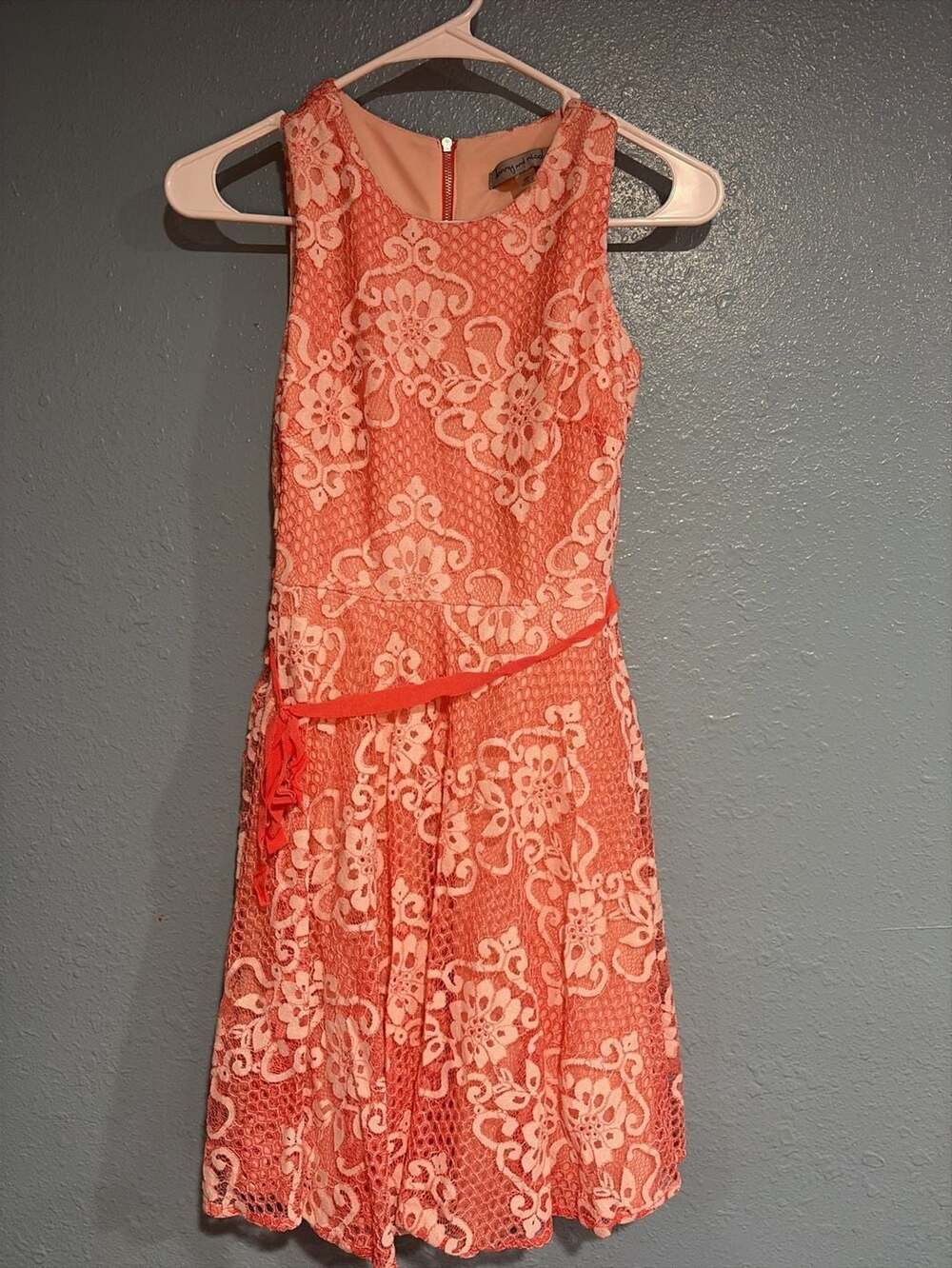 Danny & Nicole Coral and Nude Floral Lace Sleeveless Fit and Flare Dress